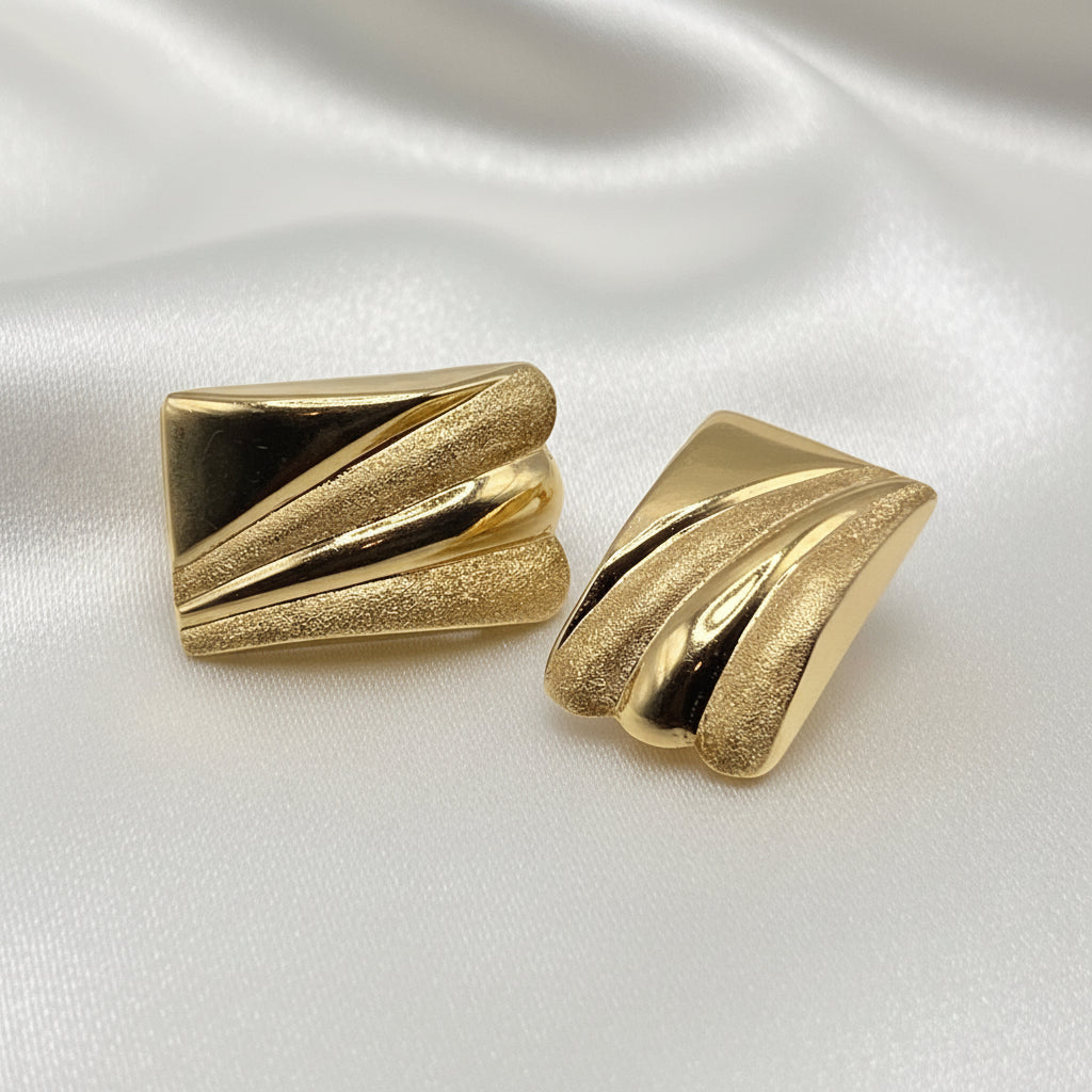 14K Gold Large Rectangle Dichotomy Stud Earrings
