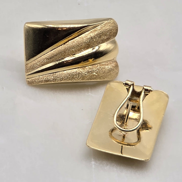 14K Gold Large Rectangle Dichotomy Stud Earrings