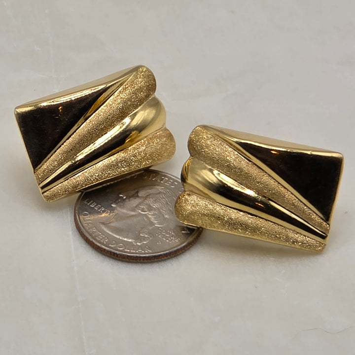 14K Gold Large Rectangle Dichotomy Stud Earrings