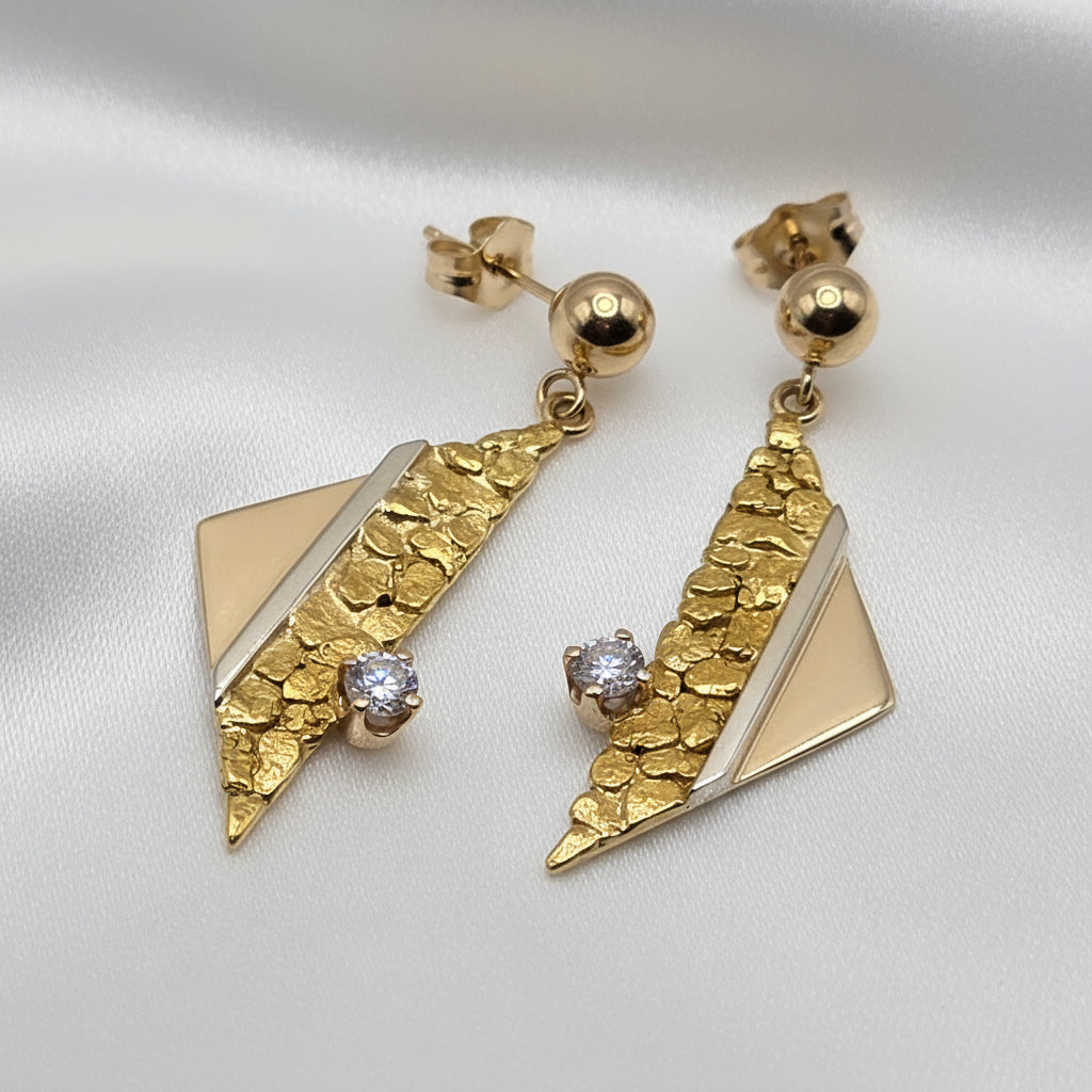 14K Gold & Diamond Geometric Dichotomy Dangle Earrings