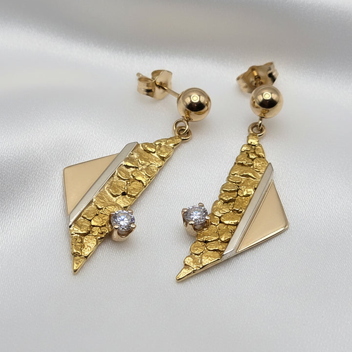 14K Gold & Diamond Geometric Dichotomy Dangle Earrings