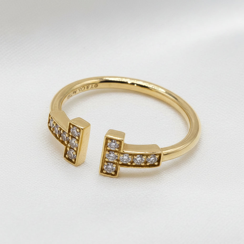 Authentic Tiffany & Co 18K Gold & Diamond T Ring