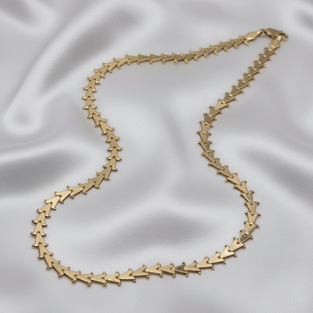 14K Gold Articulated Chevron Choker Link Necklace