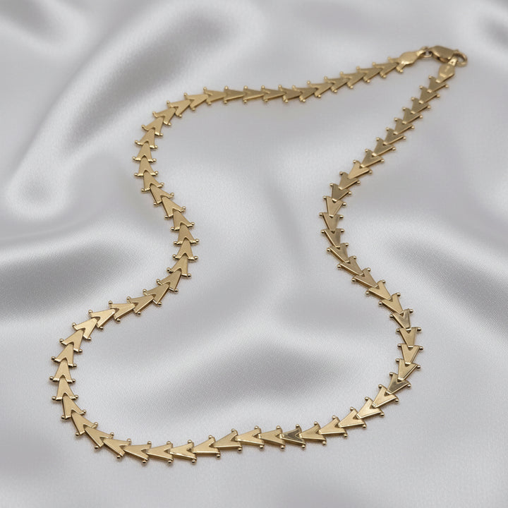 14K Gold Articulated Chevron Choker Link Necklace