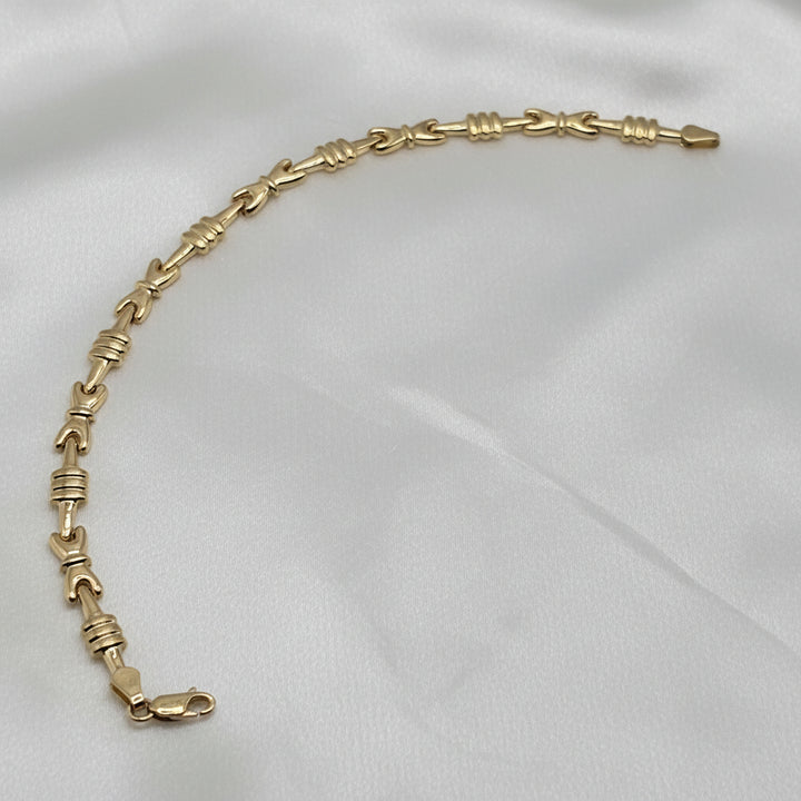 14K Gold Bar Station Double Claw Link Link Bracelet