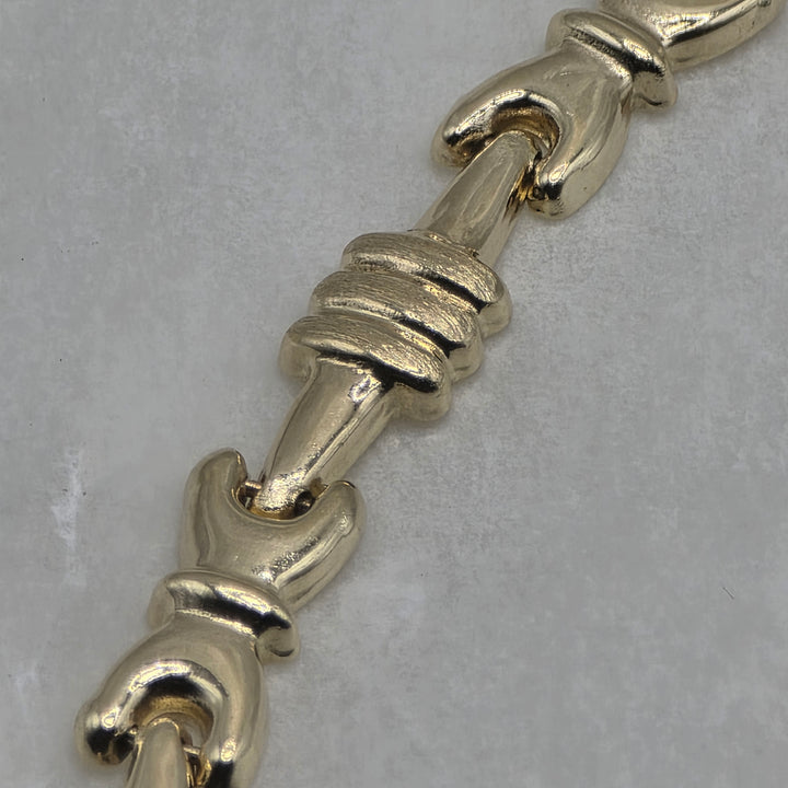 14K Gold Bar Station Double Claw Link Link Bracelet