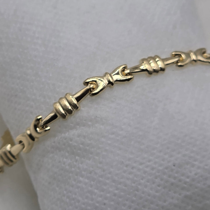 14K Gold Bar Station Double Claw Link Link Bracelet