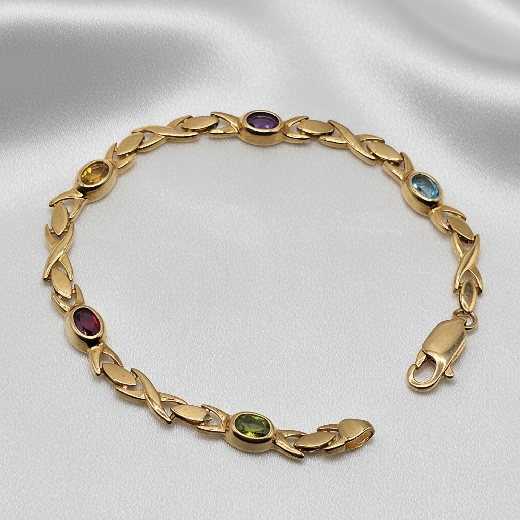14K Gold Hugs-N-Kisses Multi-Gem Bracelet