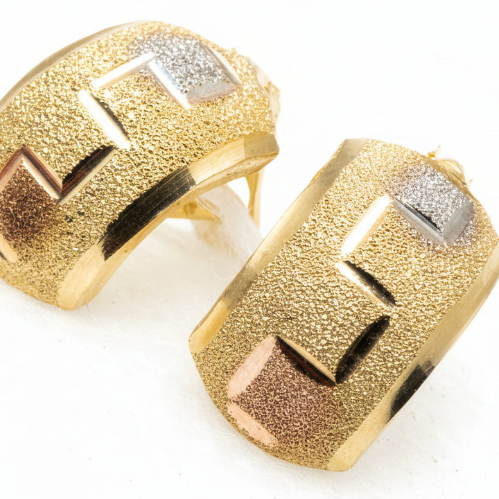14K Tri-Color Gold Textured & Grooved Huggy Earrings