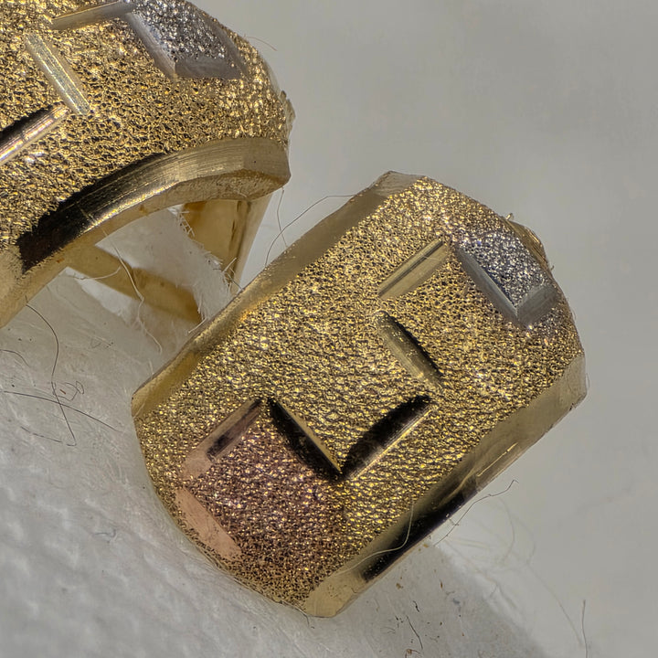 14K Tri-Color Gold Textured & Grooved Huggy Earrings