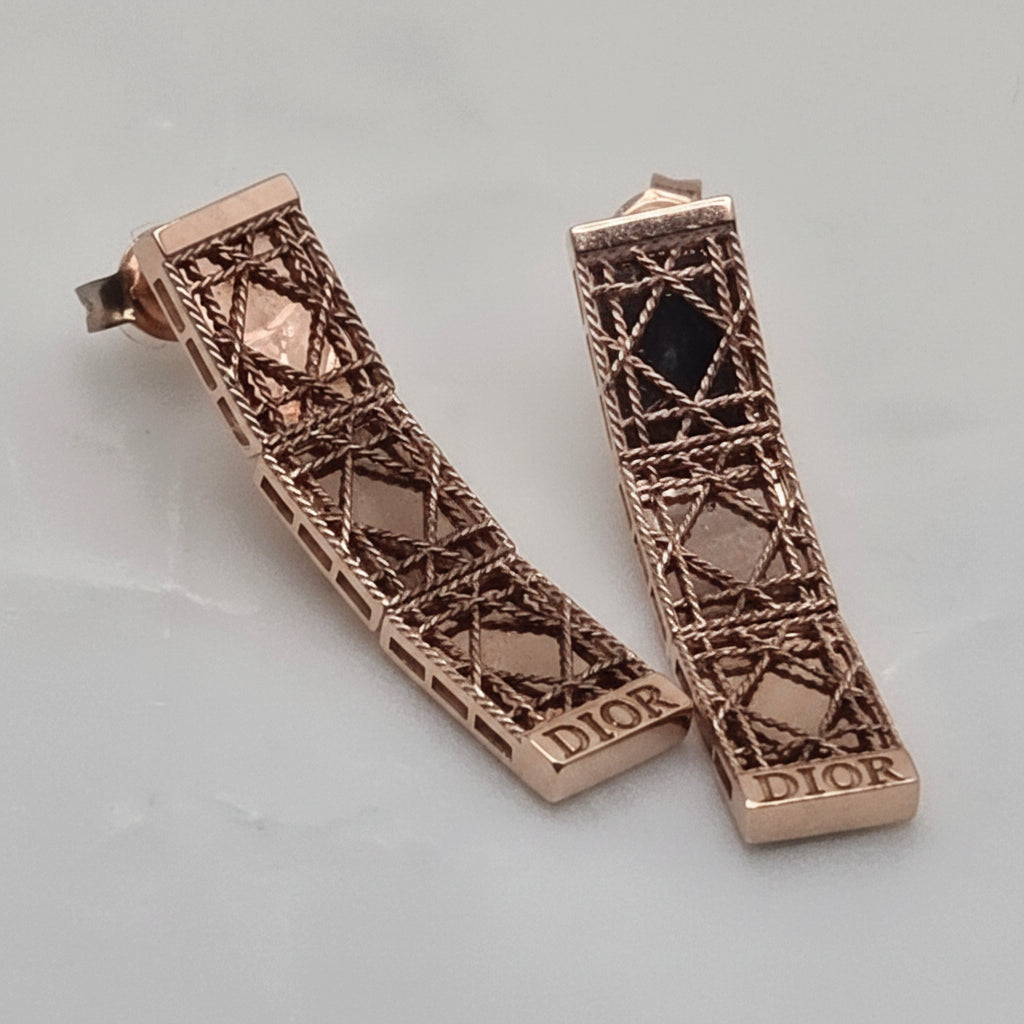 Authentic DIOR 18K Pink Gold Triple Panel Drop Earrings
