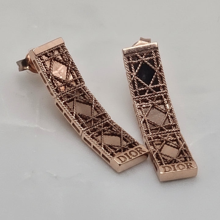Authentic DIOR 18K Pink Gold Triple Panel Drop Earrings