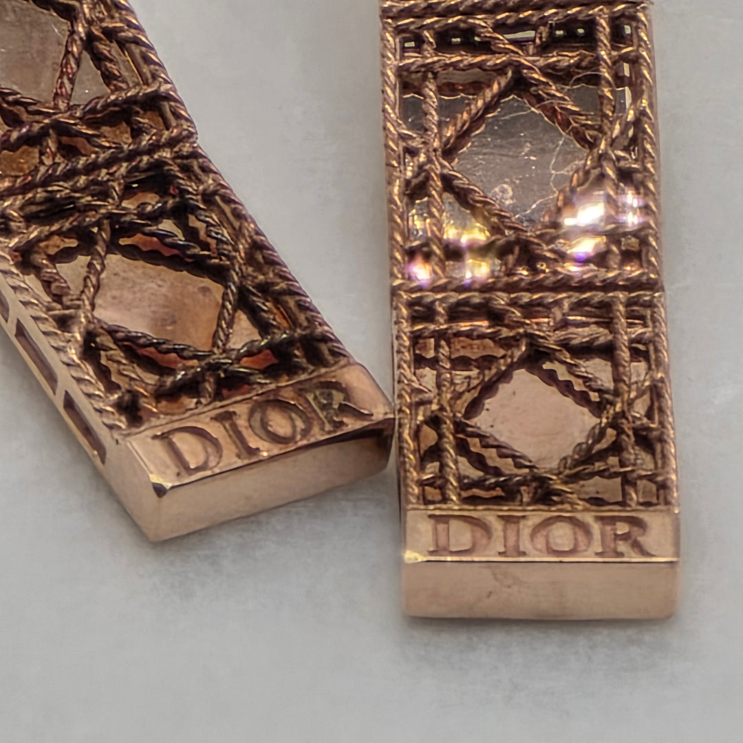 Authentic DIOR 18K Pink Gold Triple Panel Drop Earrings