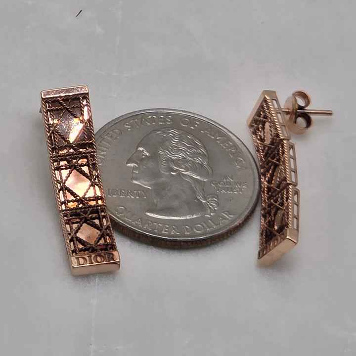 Authentic DIOR 18K Pink Gold Triple Panel Drop Earrings