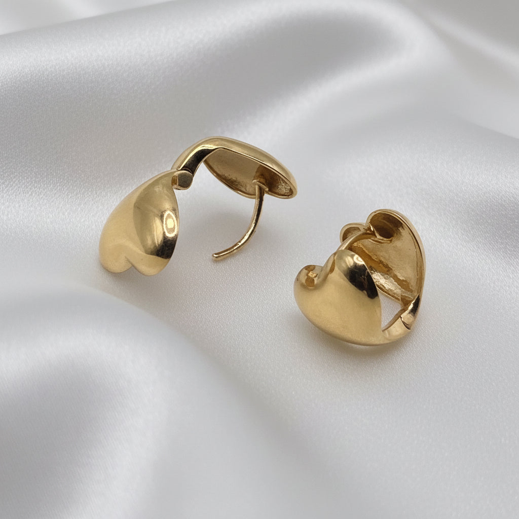 14K Yellow Gold Double Hearts Huggy Earrings