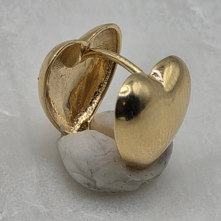 14K Yellow Gold Double Hearts Huggy Earrings