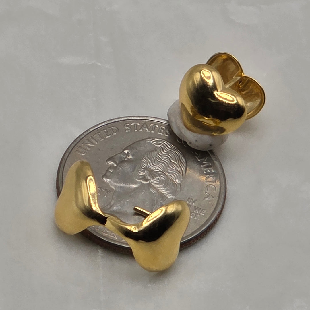14K Yellow Gold Double Hearts Huggy Earrings