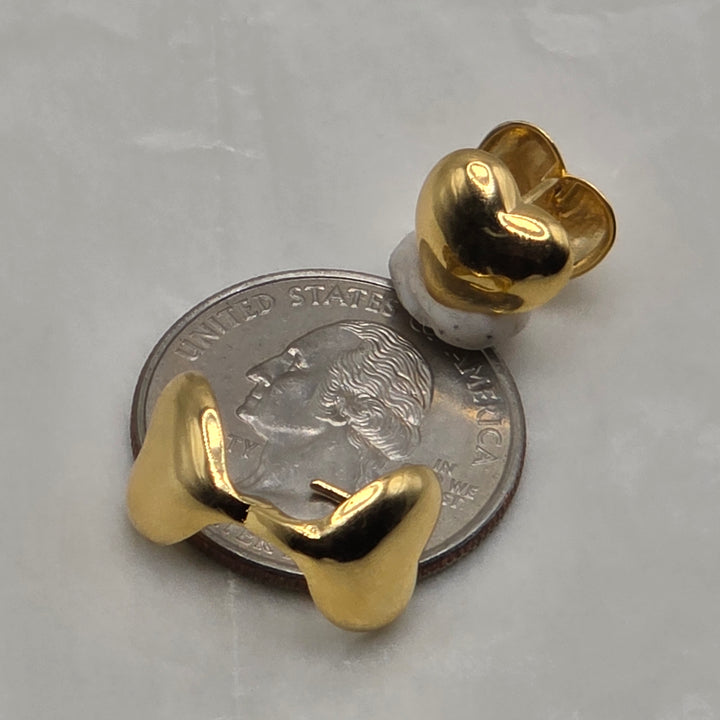 14K Yellow Gold Double Hearts Huggy Earrings