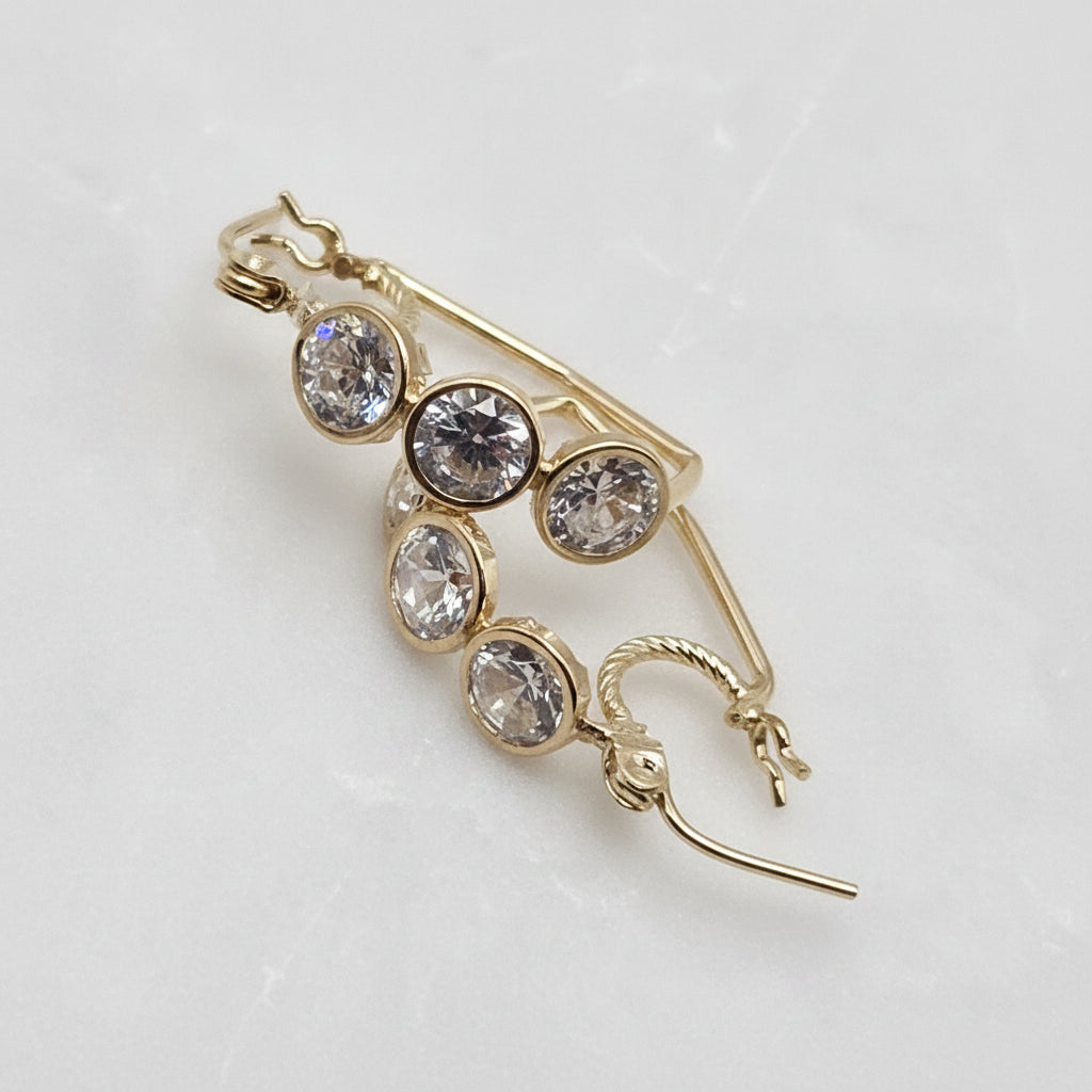 14K Gold & Triple Simulant Diamond Wire Dangle Earrings