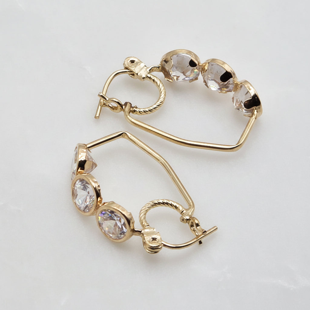 14K Gold & Triple Simulant Diamond Wire Dangle Earrings