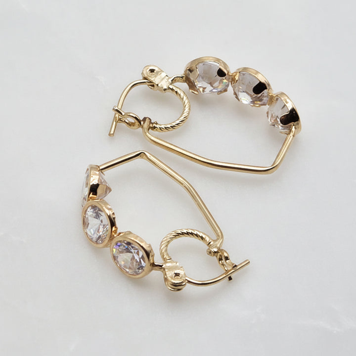 14K Gold & Triple Simulant Diamond Wire Dangle Earrings