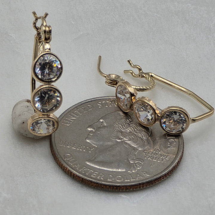 14K Gold & Triple Simulant Diamond Wire Dangle Earrings