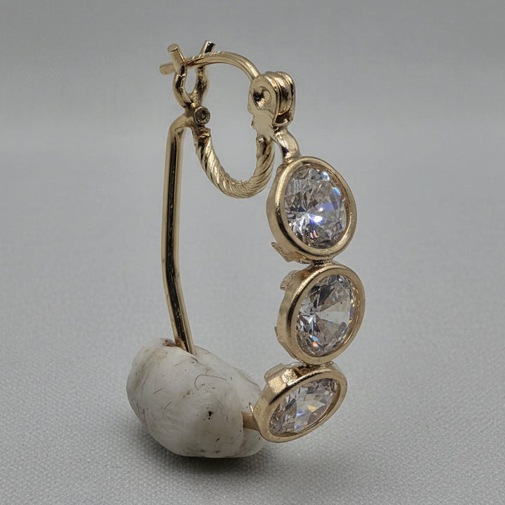 14K Gold & Triple Simulant Diamond Wire Dangle Earrings