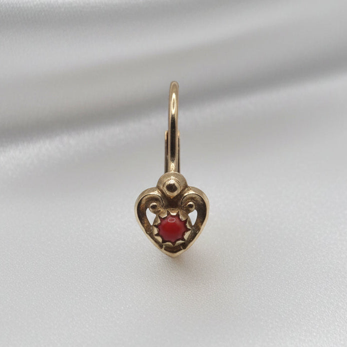 18K Gold Filigree Heart & Coral Dangle Earrings