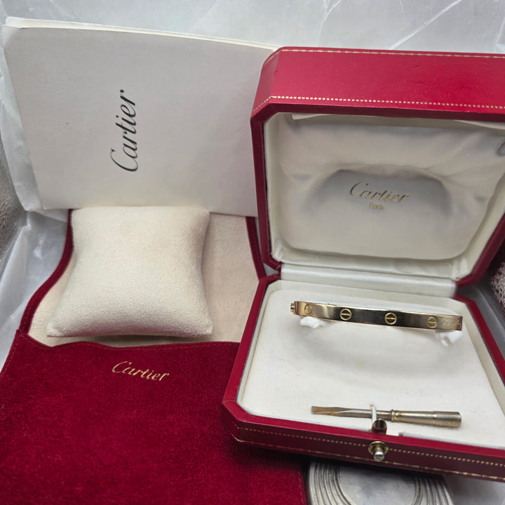 Authentic Cartier 18K Gold Love Bracelet w Box & Travel Pouch