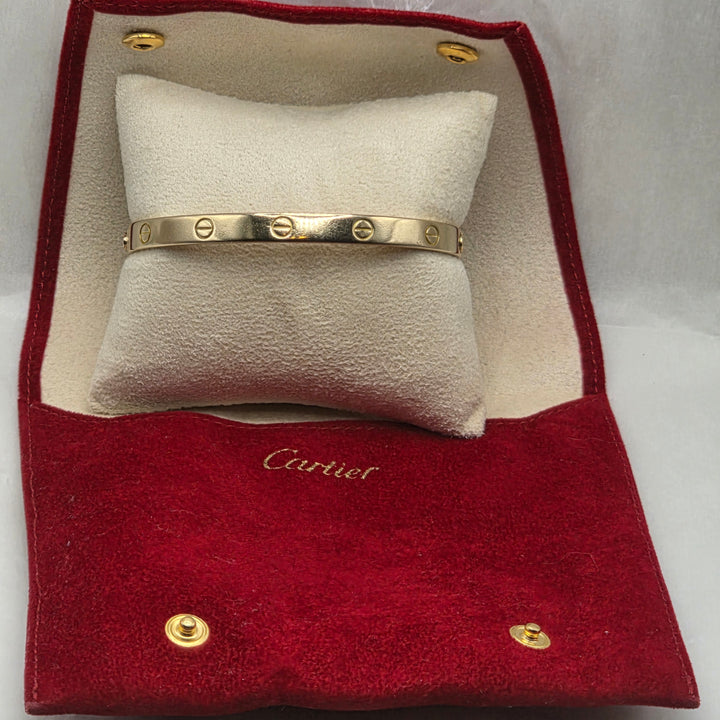 Authentic Cartier 18K Gold Love Bracelet w Box & Travel Pouch