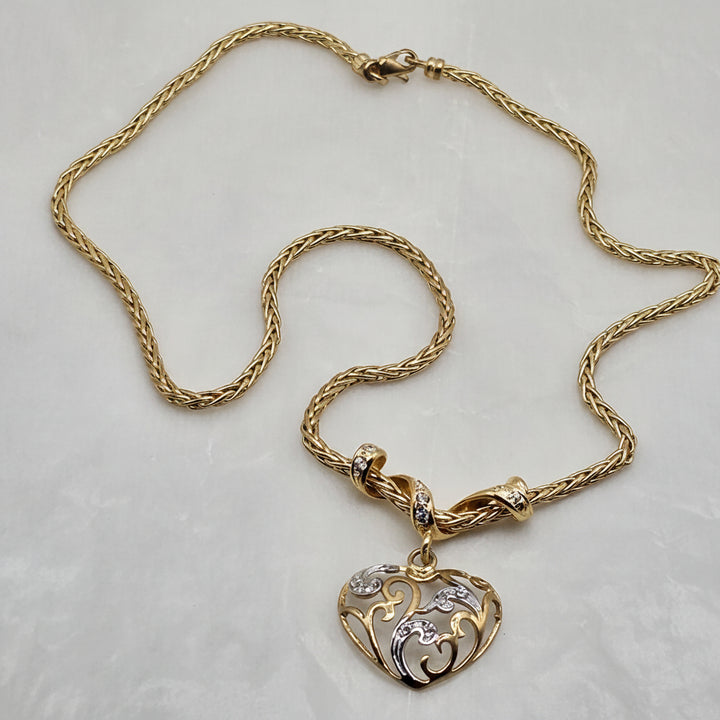 18K Gold & Diamond Ornate Open Heart Necklace