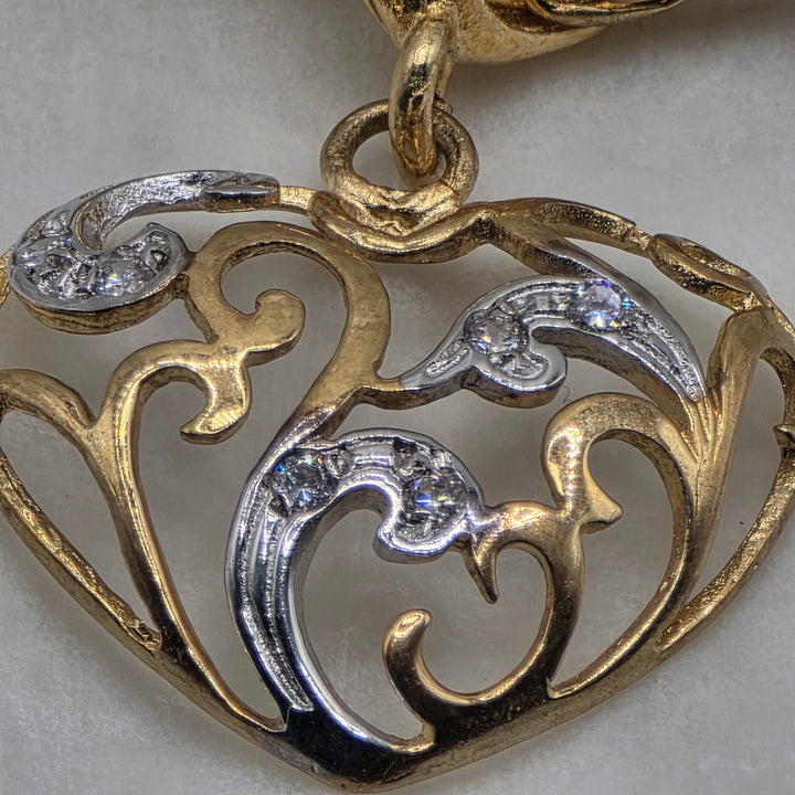 18K Gold & Diamond Ornate Open Heart Necklace