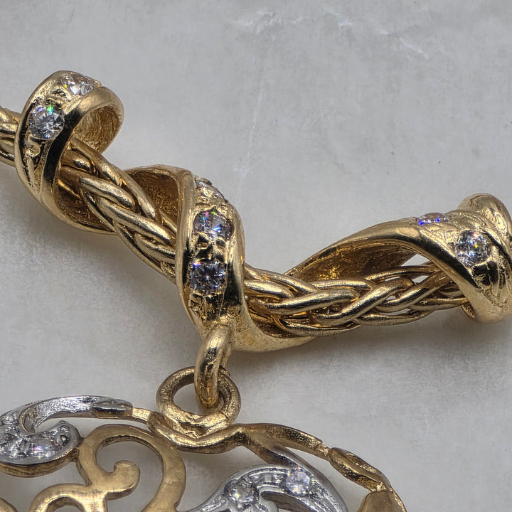 18K Gold & Diamond Ornate Open Heart Necklace