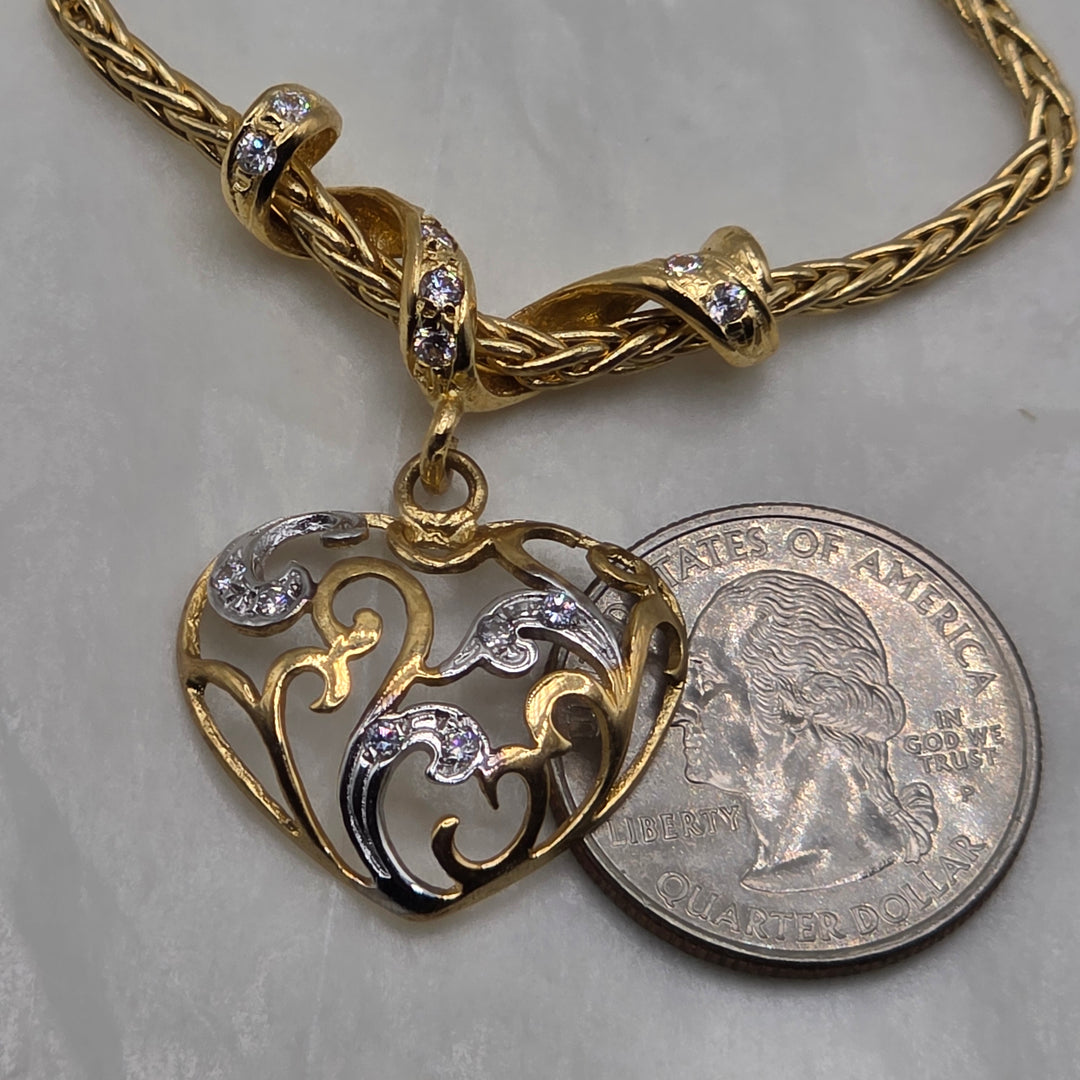 18K Gold & Diamond Ornate Open Heart Necklace