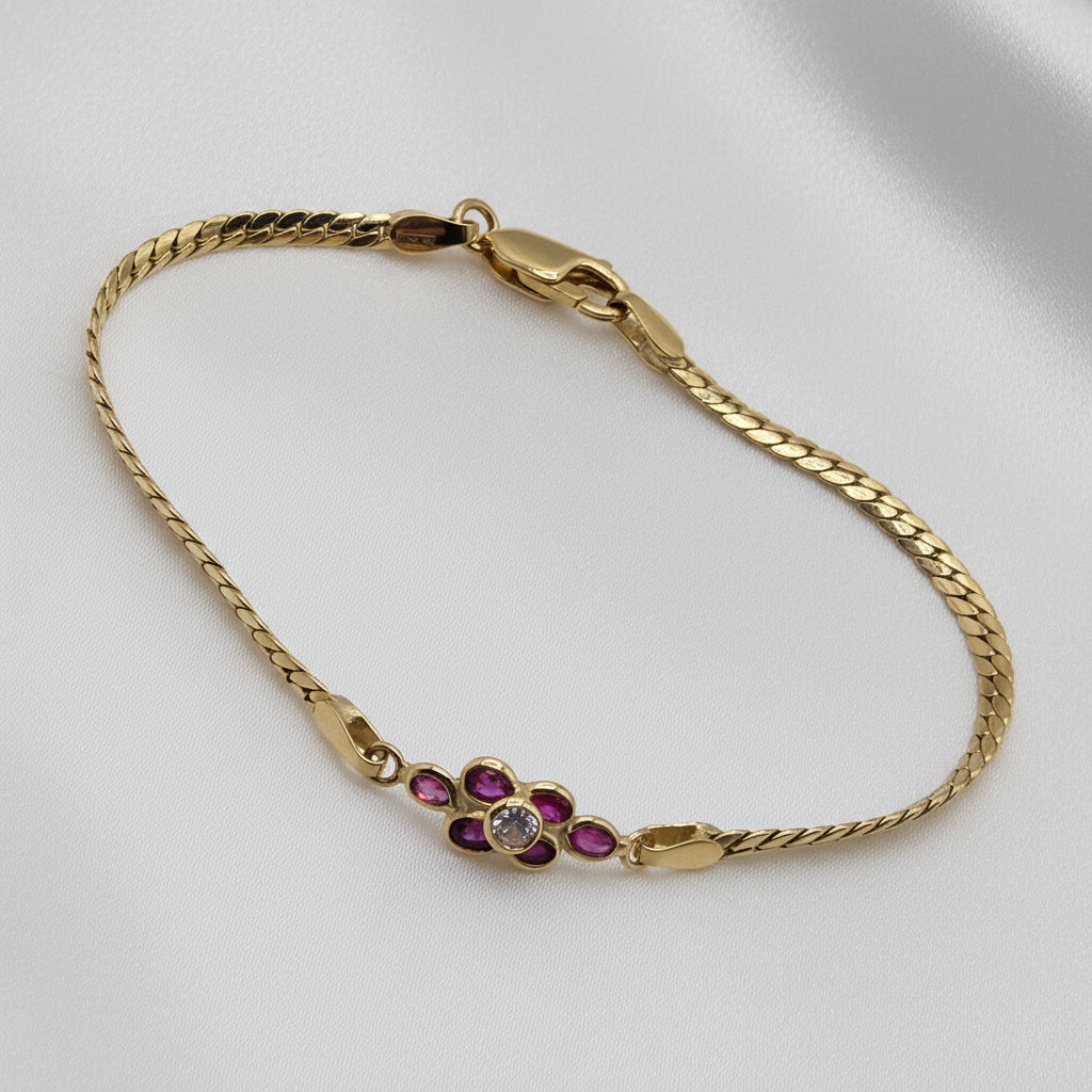 18K Gold, Ruby & Diamond Abstract Station Bracelet