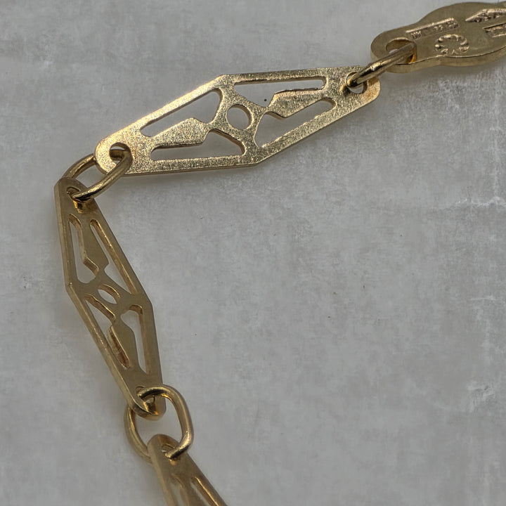18K Gold Pierced Geometric Station Panel Link Bracelet