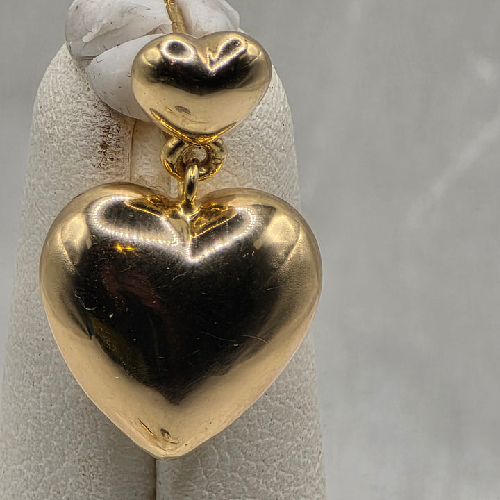 18K Yellow Gold Stud and Dangle 2 Hearts Earrings