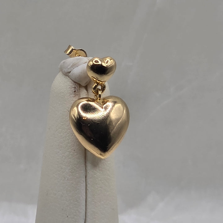 18K Yellow Gold Stud and Dangle 2 Hearts Earrings