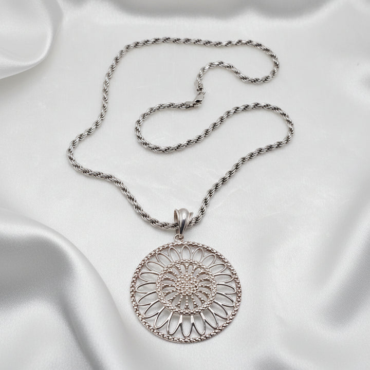 Authentic Milor Sterling Silver Large Filigree Flower Pendant Necklace