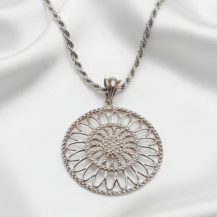 Authentic Milor Sterling Silver Large Filigree Flower Pendant Necklace