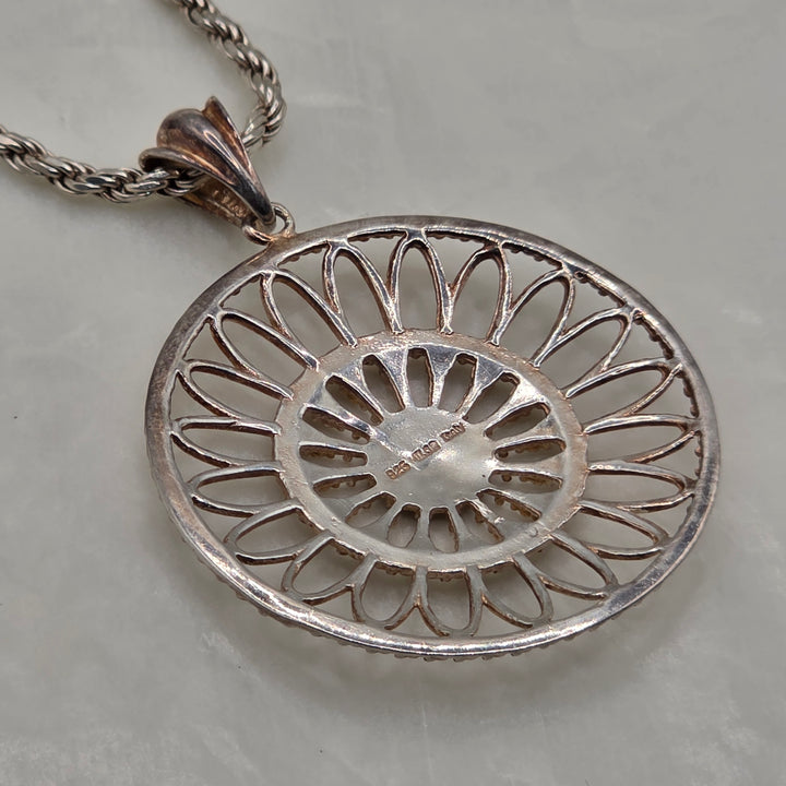Authentic Milor Sterling Silver Large Filigree Flower Pendant Necklace