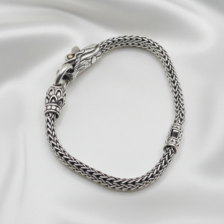 Sterling Silver & 18K Gold Wheat Link Dragon Bracelet