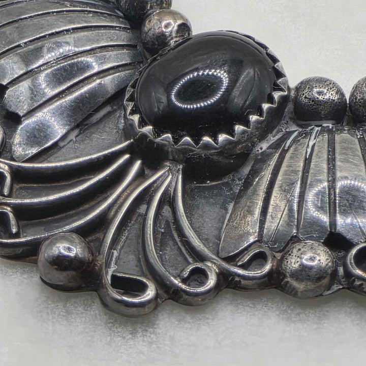 Sterling Silver & Cabochon Onyx Feather Pendant Necklace