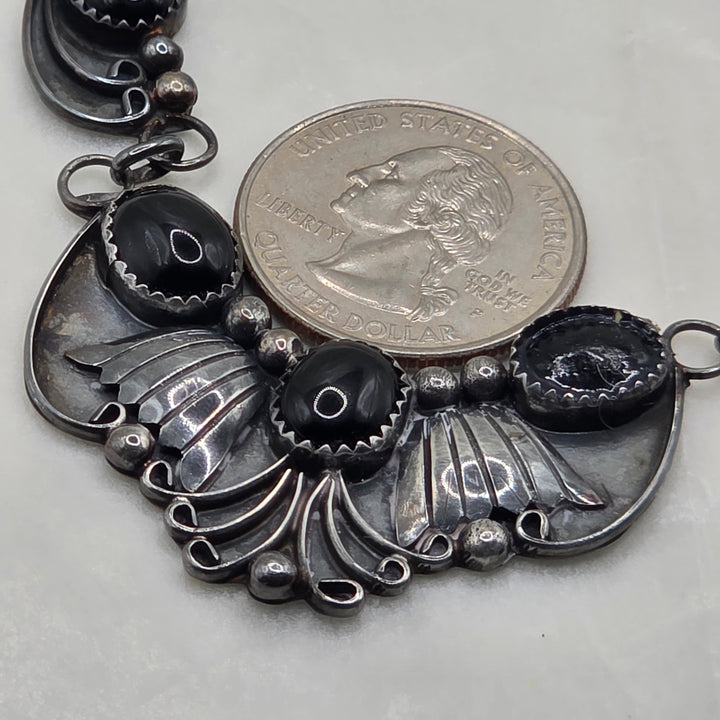 Sterling Silver & Cabochon Onyx Feather Pendant Necklace