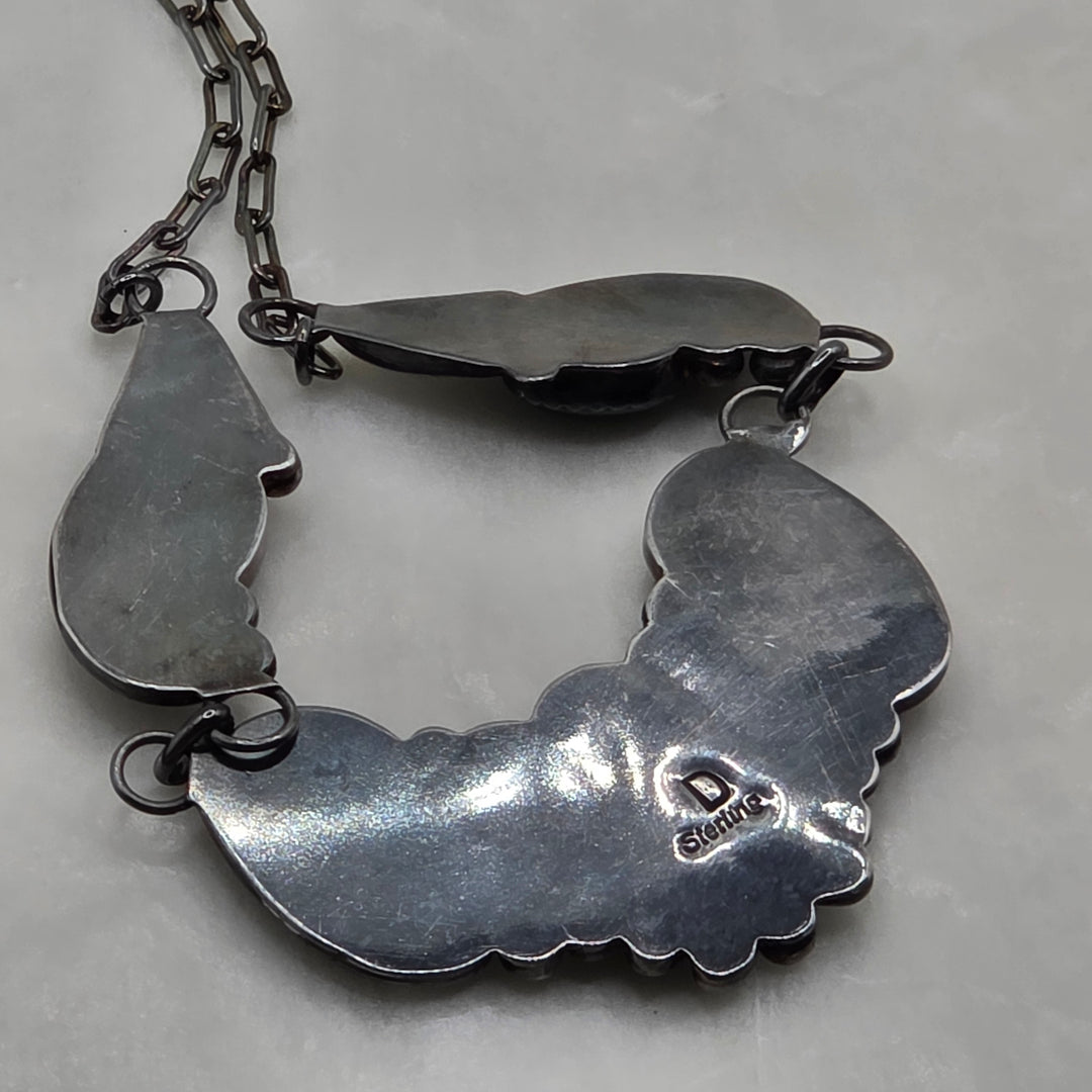 Sterling Silver & Cabochon Onyx Feather Pendant Necklace