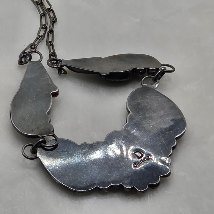 Sterling Silver & Cabochon Onyx Feather Pendant Necklace