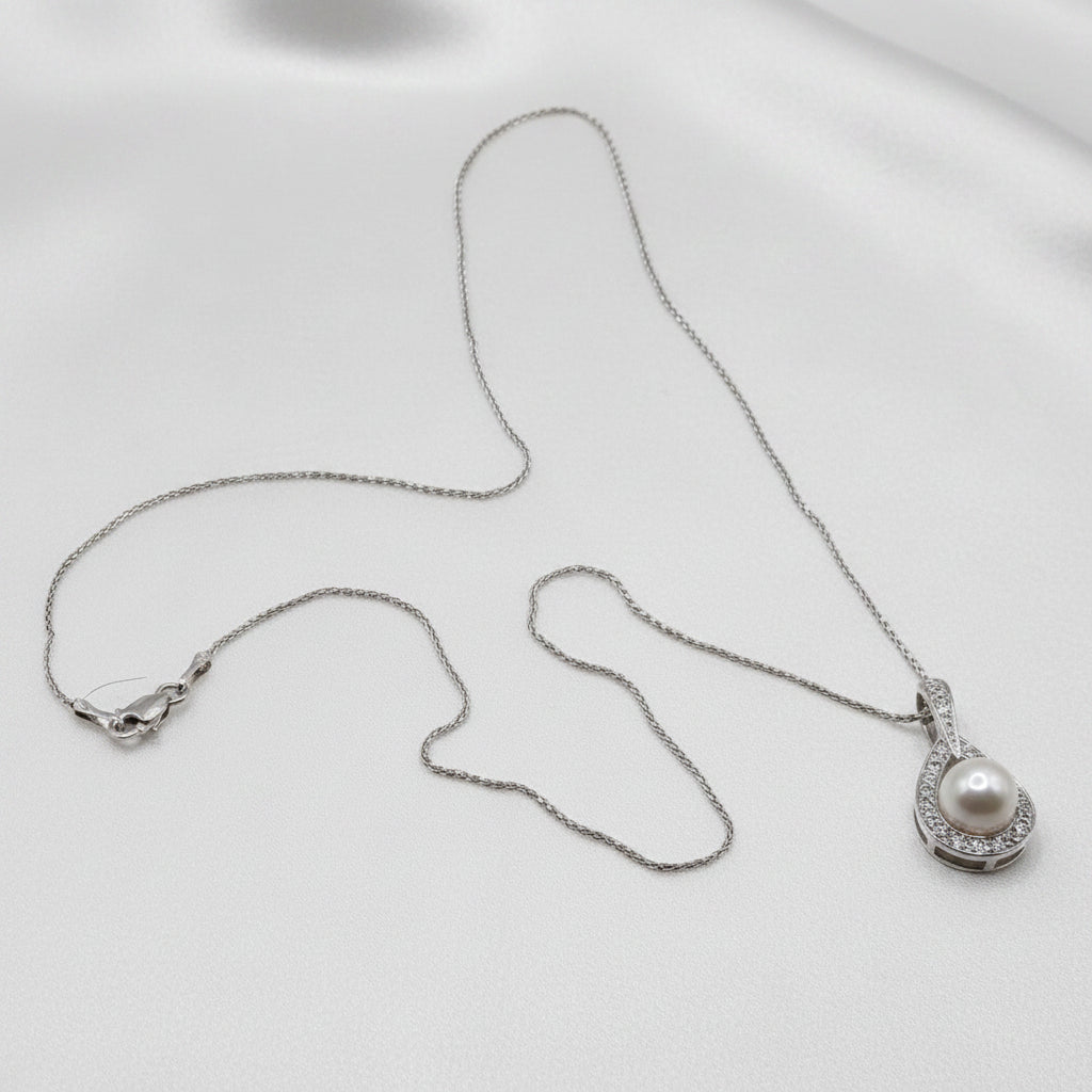 Elegant 14K Gold, Pearl & Diamond Teardrop Pendant Necklace