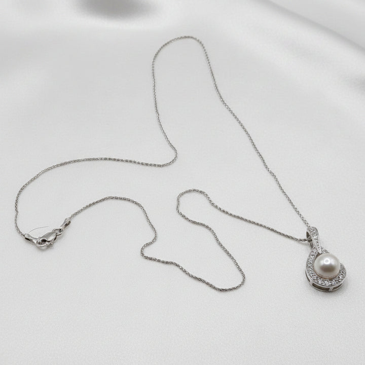 Elegant 14K Gold, Pearl & Diamond Teardrop Pendant Necklace