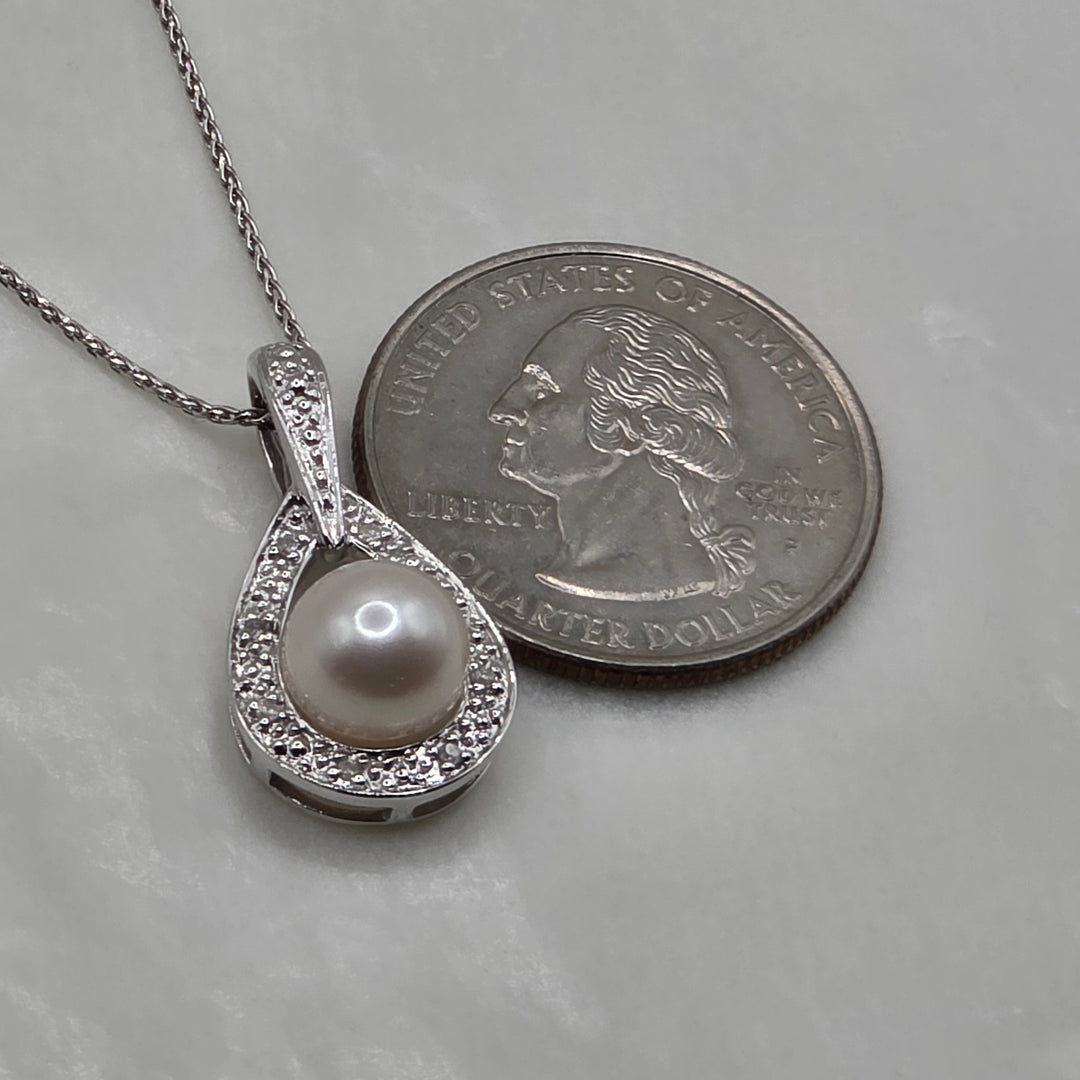 Elegant 14K Gold, Pearl & Diamond Teardrop Pendant Necklace