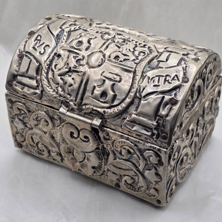 Repoussé and Chased Silver Miniature Domed-Top Chest